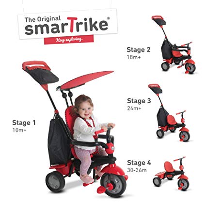 smarTrike Glow 4-in-1 Baby Trike Light-Weight 11.7 pound With Storage Bag and Canopy (Red)