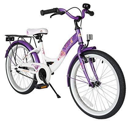 BIKESTAR Original Premium Safety Sport Kids Bike Bicycle with sidestand and accessories for age 6 year old children | 20 Inch Classic Edition for girls | Candy Purple & Diamond White